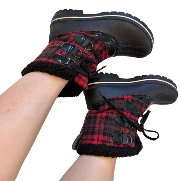 Ozark Trail Black Red Plaid Fur Boot Thinsulate Size 6 Winter Waterproof Insulat - Picture 13 of 14